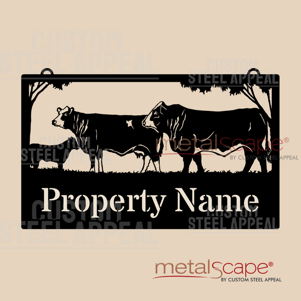 Simmental Bull, Cow & Calf - Farm Property Sign