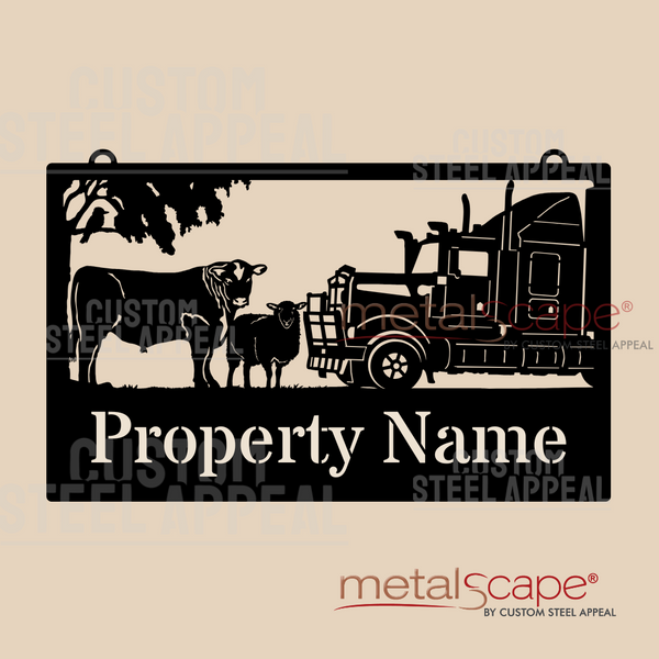 Steer, Sheep & Kenworth Truck - Farm Property Sign