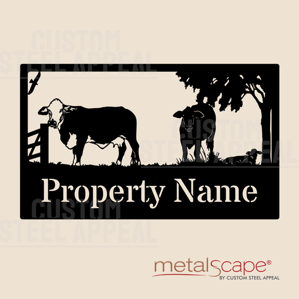 Three Braford Cattle - Farm Property Sign