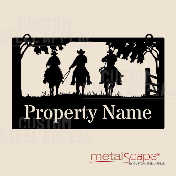 Three Horse & Riders - Farm Property Sign