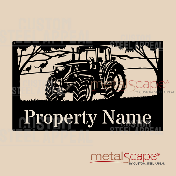 Tractor and Mountains - Farm Property Sign