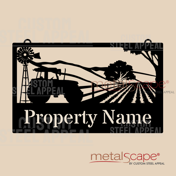 Tractor, Windmill and Farm Crops - Farm Property Sign