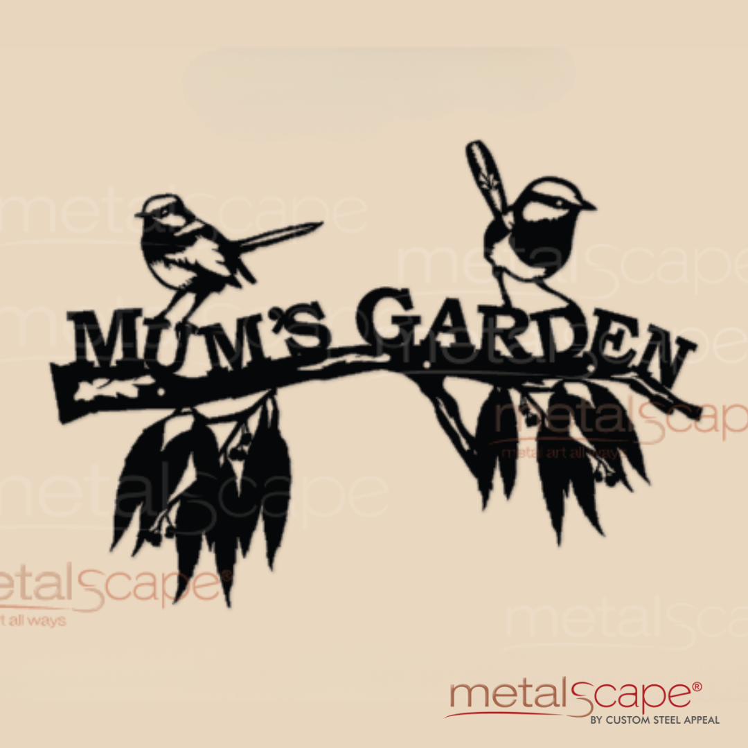 Two Wrens on Branch Mum's Garden Sign – Custom Steel Appeal