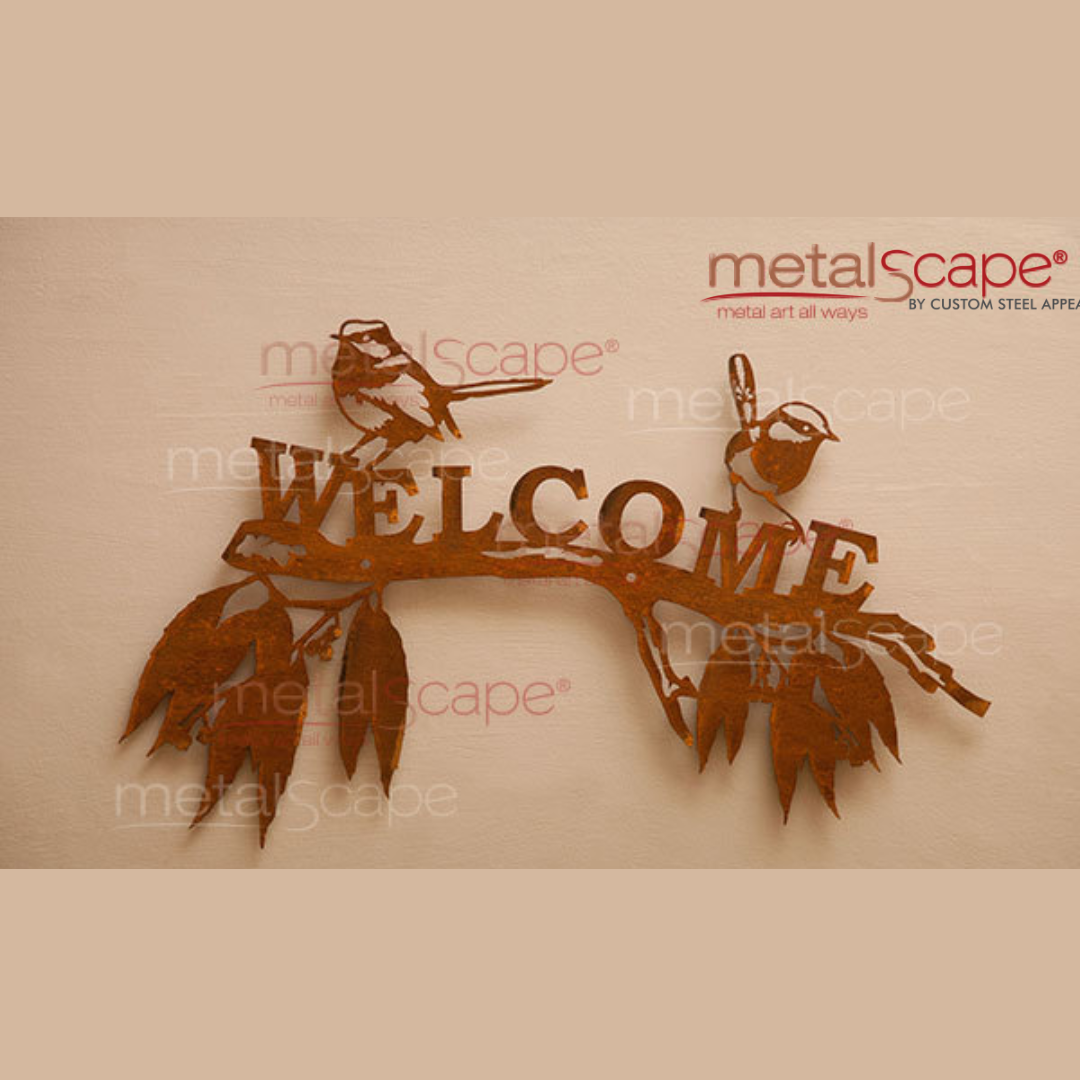 Two Wrens on Branch Welcome Sign – Custom Steel Appeal