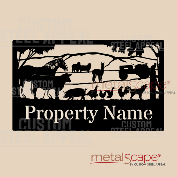 Mixed Farm Animals, Tractor & Mountains - Farm Property Sign