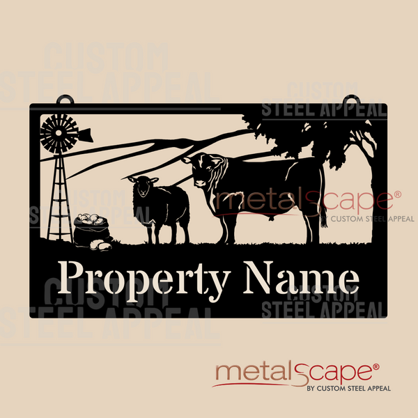 Windmill, Bag of Potatoes, Sheep & Angus Steer - Farm Property Sign
