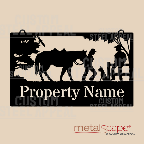 Woman & Horse, Man & Dog - Farm Property Sign