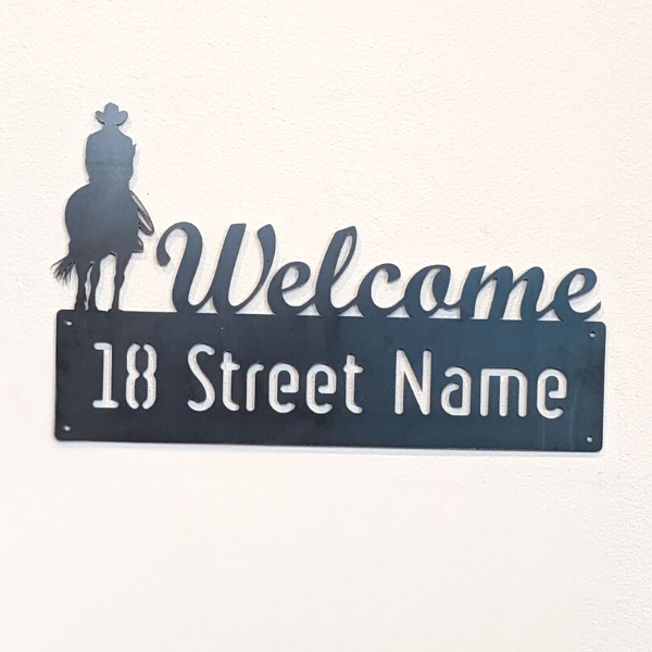 Welcome Horse with Rider Sign – Custom Steel Appeal